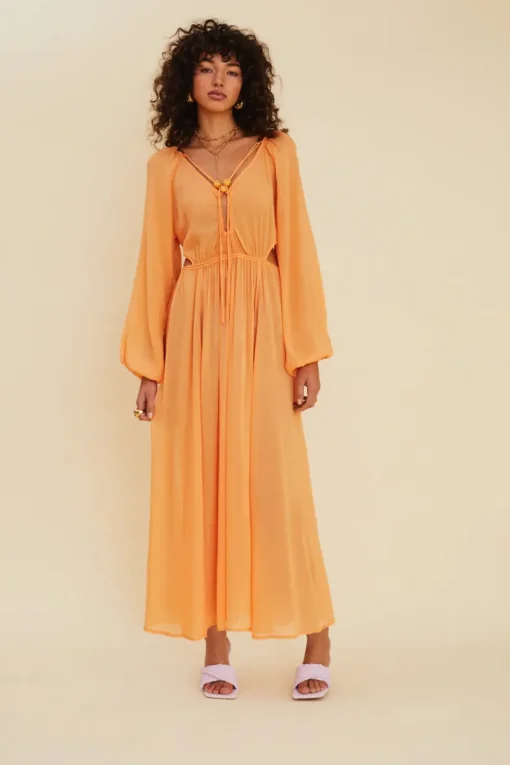 Suboo - AURA LONG SLEEVE CUT OUT MIDI DRESS (MELON)