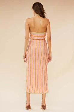 Suboo - Biba Halter Cut Out Midi Dress (Peach Stripe)