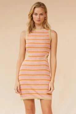 Suboo - Biba High Neck Cut Out Mini Dress (Peach Stripe)