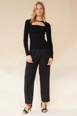 Suboo - Dylan Long Sleeve Scoop Cut Out Top (Black)