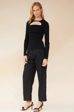 Suboo - Dylan Long Sleeve Scoop Cut Out Top (Black)