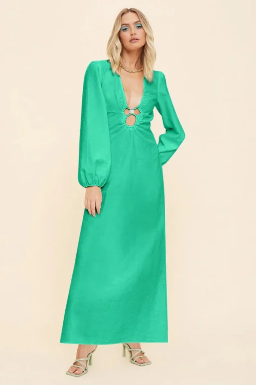 Suboo - Elodie Long Sleeve Keyhole Front Maxi Dress