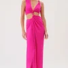Suboo - GARNET SLEEVELESS ROUCHED CROSS OVER MIDI DRESS (PINK)
