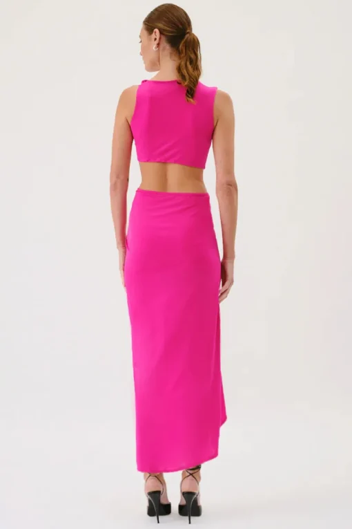 Suboo - GARNET SLEEVELESS ROUCHED CROSS OVER MIDI DRESS (PINK)