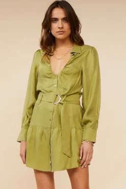 Suboo - Georgia Keyhole Mini Shirt Dress (Moss)