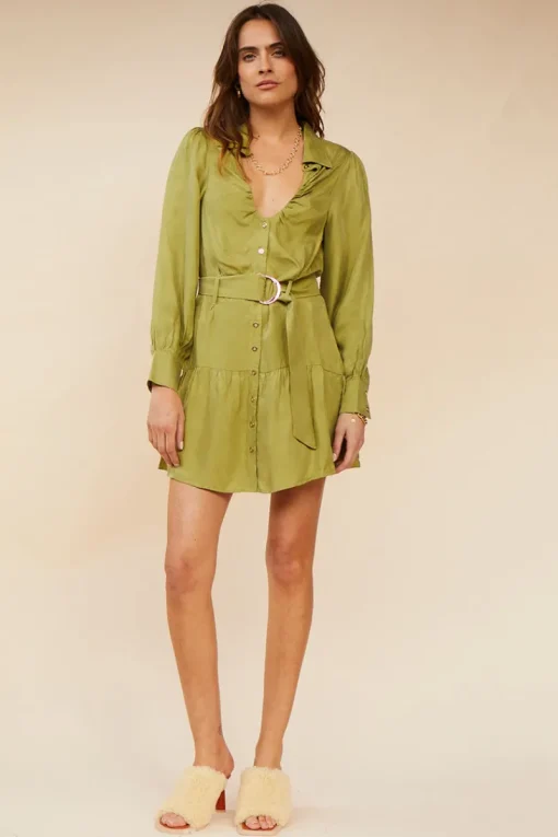 Suboo - Georgia Keyhole Mini Shirt Dress (Moss)