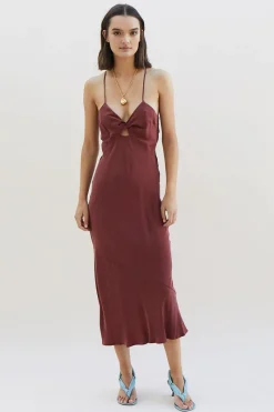 Suboo - Georgia Twist Front Slip Dress (Merlot)