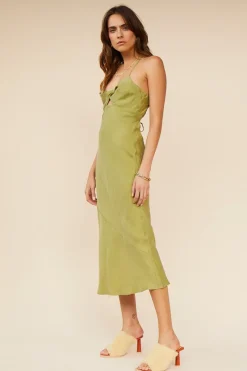 Suboo - Georgia Twist Front Slip Dress (Moss)
