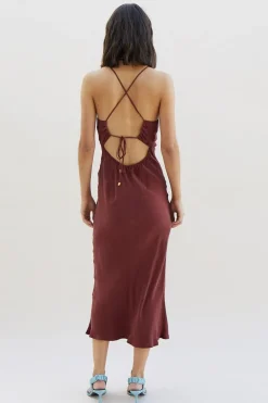 Suboo - Georgia Twist Front Slip Dress (Merlot)