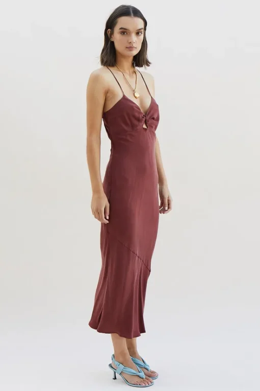 Suboo - Georgia Twist Front Slip Dress (Merlot)