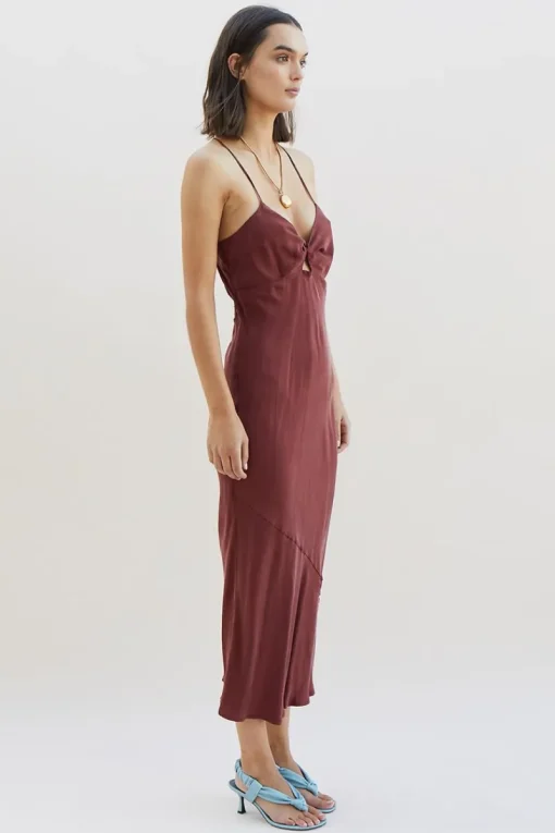 Suboo - Georgia Twist Front Slip Dress (Merlot)