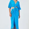 Suboo - HANNAH ROUCHED CROSS OVER MIDI DRESS (LAPIS BLUE)