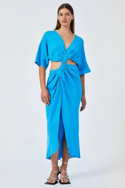 Suboo - HANNAH ROUCHED CROSS OVER MIDI DRESS (LAPIS BLUE)
