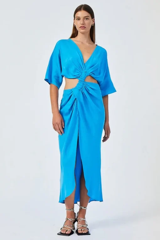 Suboo - HANNAH ROUCHED CROSS OVER MIDI DRESS (LAPIS BLUE)
