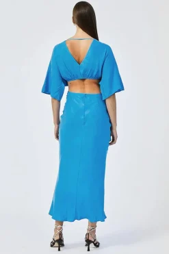 Suboo - HANNAH ROUCHED CROSS OVER MIDI DRESS (LAPIS BLUE)