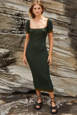 Suboo - Leah Knit Square Neck Dress (Olive)