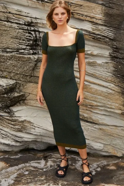 Suboo - Leah Knit Square Neck Dress (Olive)