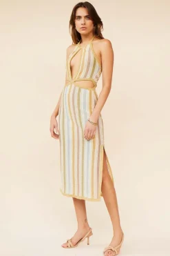 Suboo - Luella Halter Cut out Midi Dress (Luella Stripe)