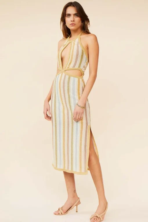 Suboo - Luella Halter Cut out Midi Dress (Luella Stripe)