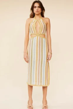 Suboo - Luella Halter Cut out Midi Dress (Luella Stripe)