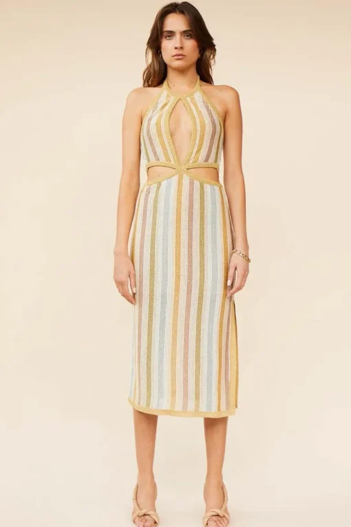 Suboo - Luella Halter Cut out Midi Dress (Luella Stripe)