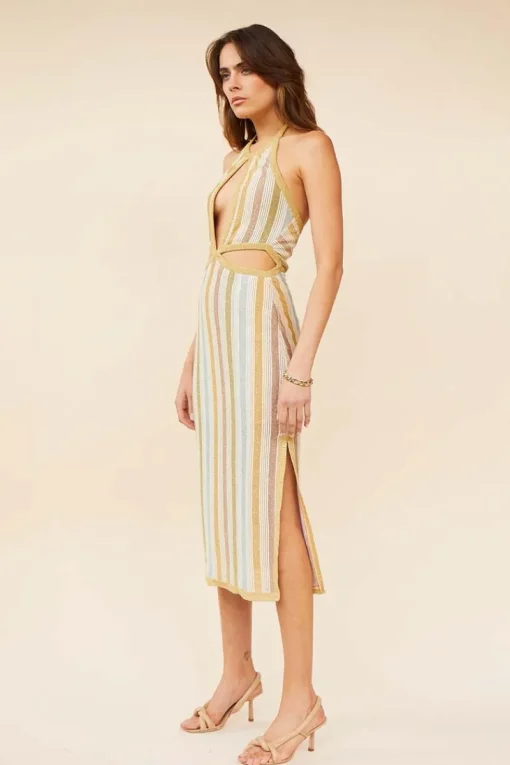 Suboo - Luella Halter Cut out Midi Dress (Luella Stripe)