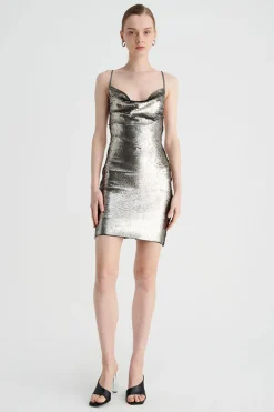 Suboo - LUNA COWL NECK MINI DRESS (SILVER)