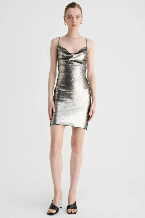 Suboo - LUNA COWL NECK MINI DRESS (SILVER)