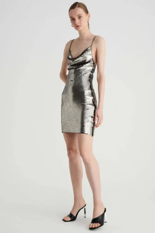 Suboo - LUNA COWL NECK MINI DRESS (SILVER)