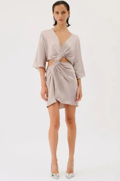 Suboo - MILLENIA ROUCHED CROSS OVER MINI DRESS (GUNMETAL)