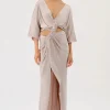 Suboo - MILLENIA ROUCHED CROSS OVER MIDI DRESS (GUNMETAL)