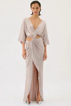 Suboo - MILLENIA ROUCHED CROSS OVER MIDI DRESS (GUNMETAL)