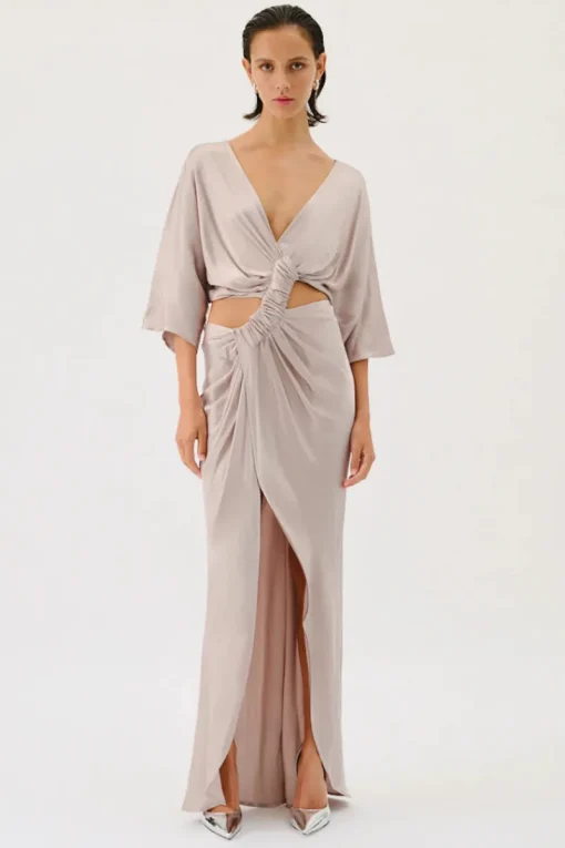 Suboo - MILLENIA ROUCHED CROSS OVER MIDI DRESS (GUNMETAL)