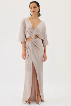 Suboo - MILLENIA ROUCHED CROSS OVER MIDI DRESS (GUNMETAL)