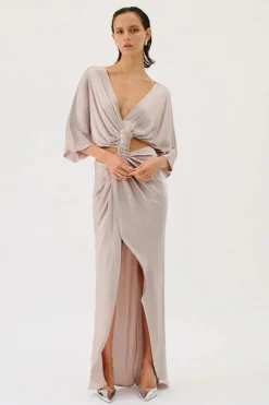 Suboo - MILLENIA ROUCHED CROSS OVER MIDI DRESS (GUNMETAL)