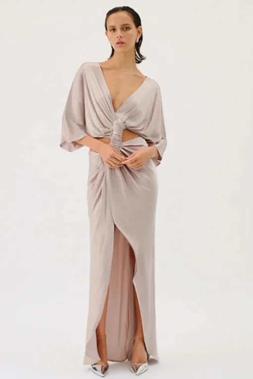 Suboo - MILLENIA ROUCHED CROSS OVER MIDI DRESS (GUNMETAL)