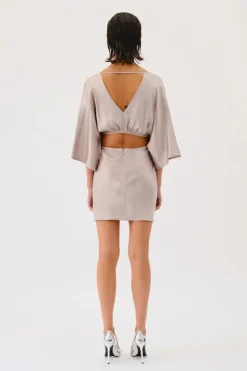 Suboo - MILLENIA ROUCHED CROSS OVER MINI DRESS (GUNMETAL)