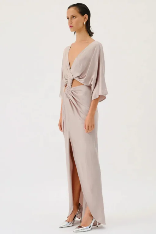 Suboo - MILLENIA ROUCHED CROSS OVER MIDI DRESS (GUNMETAL)