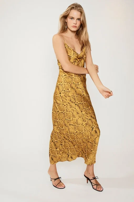Suboo - Rae Cowl Neck Slip Dress (Yellow Snake)