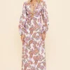 Suboo - Sienna Long Sleeve Keyhole Front Maxi Dress (White Paisley)
