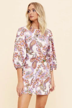 Suboo - Sienna Mini Dress With Waist Detail (White Paisley)