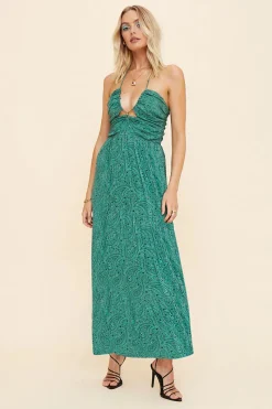 Suboo - Stella Tie Neck Detail Midi Dress (Green Paisley)