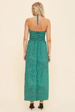 Suboo - Stella Tie Neck Detail Midi Dress (Green Paisley)