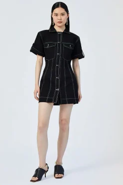 Suboo - SULLY BUTTON FRONT MINI DRESS (BLACK)