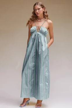 Suboo - Tali Strappy Maxi Dress (Green Stripe) FINAL SALE