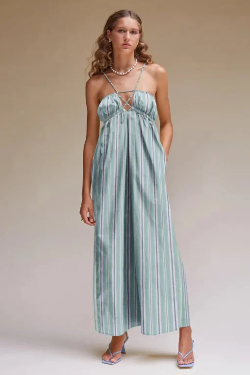 Suboo - Tali Strappy Maxi Dress (Green Stripe) FINAL SALE