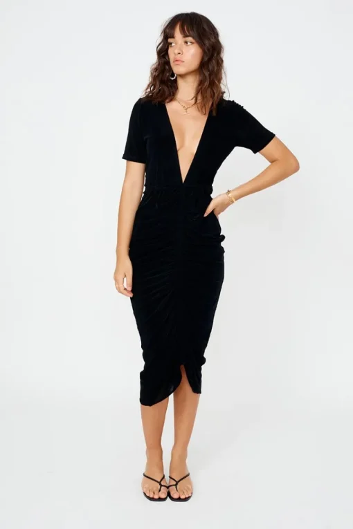Suboo - The Liz Rouched Midi Tee Dress (Black)