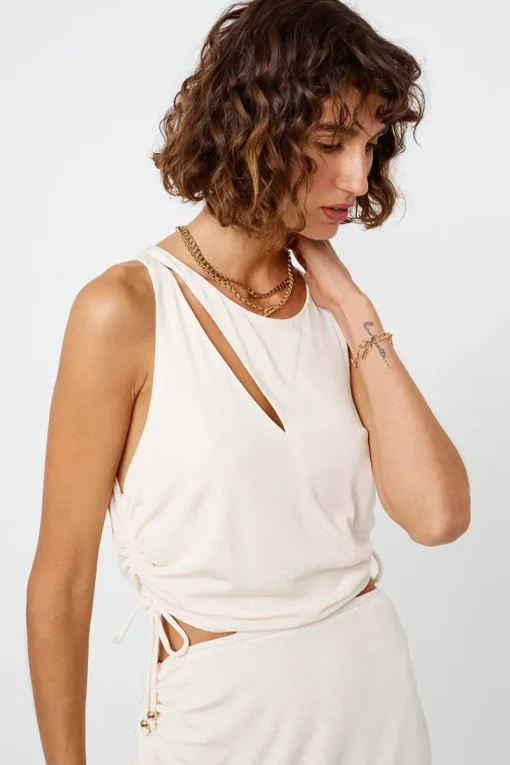 Suboo - The Liz Rouched Tank Midi Dress (Cream)