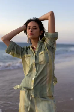 Women SUNSET LOVER - FOLIAGE SHIRT (LEAF GREEN STRIPE)