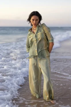 Women SUNSET LOVER - FOLIAGE SHIRT (LEAF GREEN STRIPE)